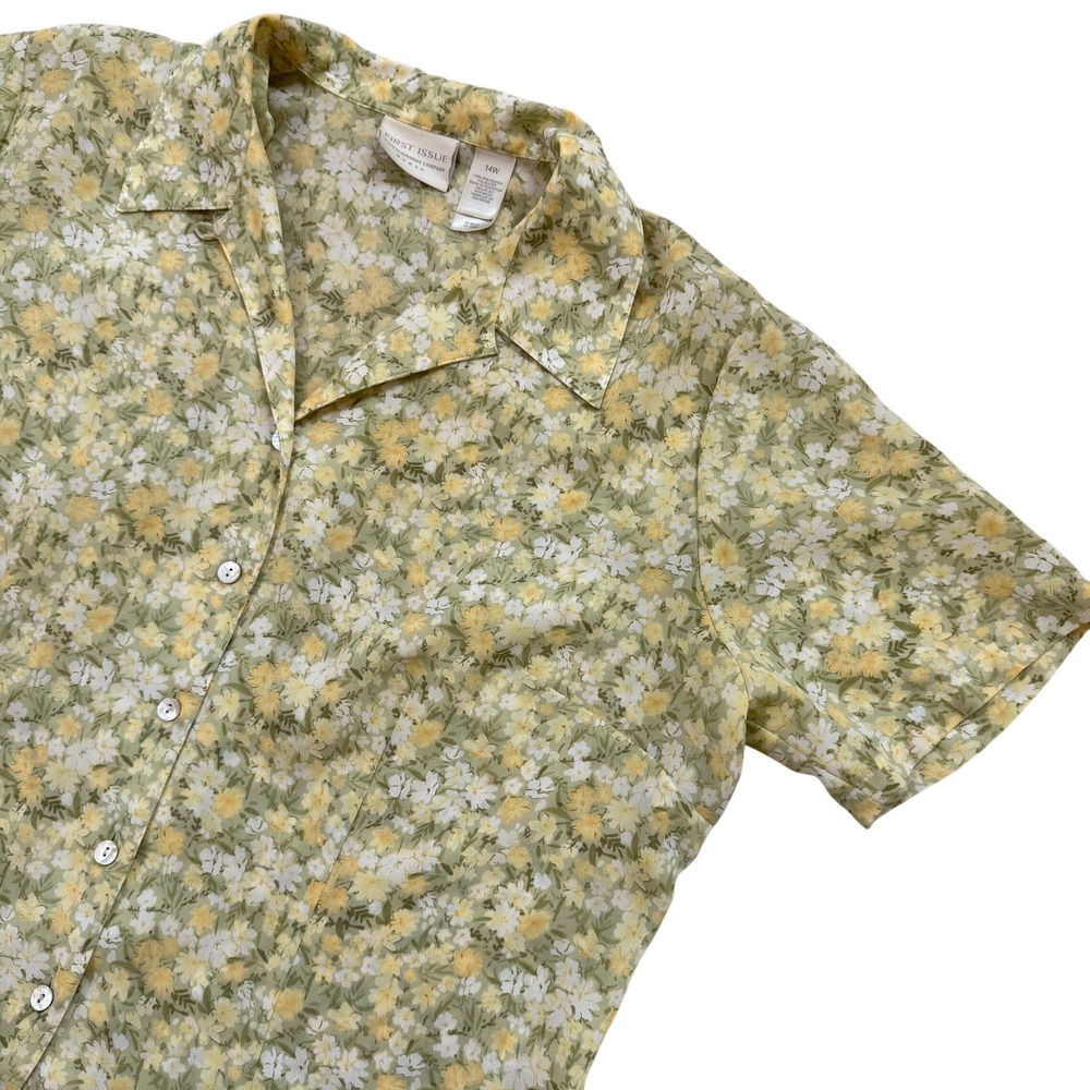 Vtg First Issue Liz Claiborne Floral Blouse 14W‎ Short Sleeve Button Up